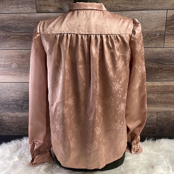 Beautiful Handmade Button Up Blouse, Dusty Rose Silk Feel, Description for Size - Picture 6 of 9